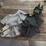 Little Bear Striped Round Neck Short Sleeve Shorts