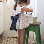 2021ins explodes, baby girl, baby stripe dress, shorts suit, princess skirt, big bow knot