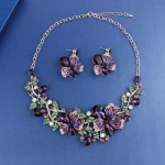 Necklace Exaggerated Colorful Flowers Full Of Diamond Crystal Necklace Earrings Jewelry Set