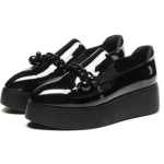 British Style Small Leather Shoes Female Patent Leather Chain Buckle