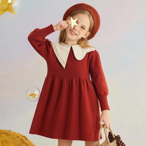 Autumn And Winter Red Girls' Woolen Dress