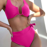 European And American High Waist Split U Shaped Drag Solid Color Swimsuit