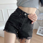 Women's High Waist Wide Legs Irregular Ripped Raw Edge Denim Shorts