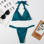 European And American Solid Color Strap Knotted Bikini Swimsuit