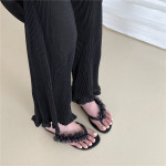 Sleeve-toe Rhinestone Herringbone Slippers For External Wear