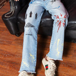 Graffiti-embroidered Frayed Wash Jeans