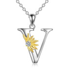 Sterling Silver Initial Alphabet Sunflower A Letter Script Name Pendant Necklace