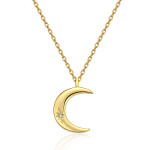 925 Sterling Silver Necklace Single Diamond Moon Necklace Cold Women