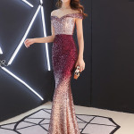 Banquet Evening Dress Women'S Fashion New Style Aura Queen Shoulder Noble Elegant Long Style Celebrity Host Fishtail