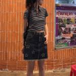 Star Embroidery American Vintage Denim Short Skirt Summer Women's High Waist Spice Girl Half Skirt Bag Hip Skirt