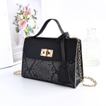 Serpentine Color Contrast Lock Chain Platinum Square Bag