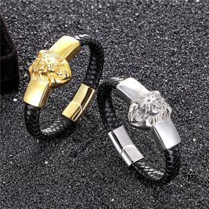 Stainless Steel Lion Head Fashion Hand-woven Men's Bracelet