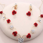 Korean small clear new bride red rose necklace, earrings, suit dress and accessories wholesale