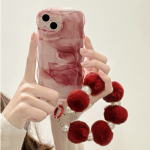 Burgundy Water Ripple Iphone14 Case Plush Bracelet Artistic Minority