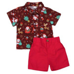 Boys Christmas Costume Cartoon Print Shirt Set