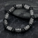 Asgard Crafted Silver Rune And Black Lava Stone Bracelet