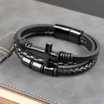 Cross Punk Design Black Leather Bracelet