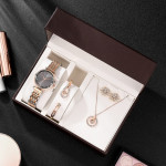 Fashion Women'S Set Watch Simple Diamond Inlaid Rose Gold 4-Piece Combination Watch Set