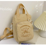 Cute Embroidery Bear Soft Sister Student Corduroy Hand Crossbody Bag