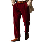 Men's Formal Velvet Front Pocket Straight Trousers