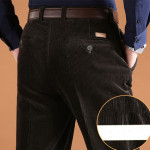 Thick Stripe Casual Pants Corduroy Double Pleated High Waist Loose