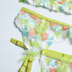 Three-piece Set Of Craft Floral Mesh Underwear Gathered