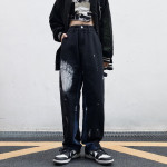 Harajuku-Style Tie-Dye Gradient Splattered Straight High-Rise Jeans