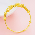 Vietnam Shajin Double Pixiu Push-Pull Bracelet, Gold-Plated Brass Jewelry