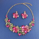 Necklace Exaggerated Colorful Flowers Full Of Diamond Crystal Necklace Earrings Jewelry Set