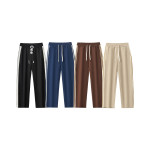 Men's FallWinter Fleece-lined Casual Trousers Wide Leg