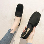 Square Toe Knit Woven Flat Foot Loafers