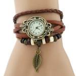 Fashion Explosion Style Retro Leaf Watch Hand Woven Retro Leather Ladies Bracelet Watch Manufacturer Wholesale