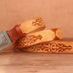 Ethnic Style Carved Leather Belt Head Layer Cowhide Personality Smooth Buckle