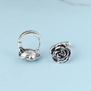 S925 Silver Vintage Distressed Rose Earrings