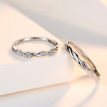 S925 sterling silver water ripple micro inlaid couple ring