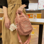 Cute Embroidery Bear Soft Sister Student Corduroy Hand Crossbody Bag