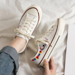 New Embroidery Rainbow Thin Style Breathable Trendy Canvas Shoes