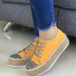 Sponge Cake Twine Bottom Sequined Lace-up Platform Fisherman Shoes