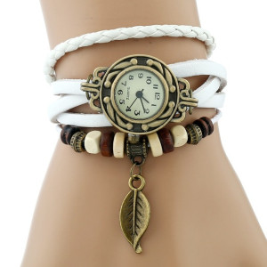 Fashion Explosion Style Retro Leaf Watch Hand Woven Retro Leather Ladies Bracelet Watch Manufacturer Wholesale