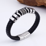 Black Leather Woven Men's Versatile Titanium Steel Leather Bracelet