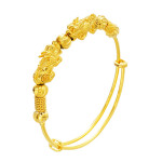 Vietnam Shajin Double Pixiu Push-Pull Bracelet, Gold-Plated Brass Jewelry