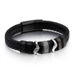 Black Leather Woven Men's Versatile Titanium Steel Leather Bracelet