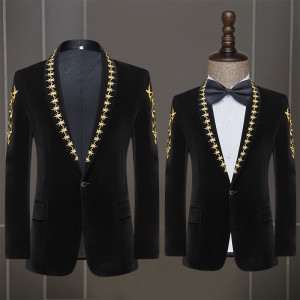 Art Examination Dress Velvet Black Suit Coat