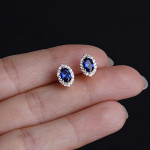 Vintage Blue Pointed Crystal Stud Earrings For Women Entire Sterling Silver