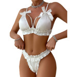 Sexy Underwear Bow Pearl Accessories Temptation Bra T-back Two-piece Suit