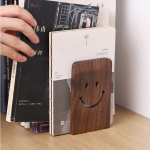 Wooden Bookends With Metal Base Heavy Duty Black Walnut Book Stand With Anti-Skid Dots For Office Desktop Or Shelves