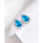 S925 Sterling Silver Water Drop Sea Blue Zirconium Stud Earrings Simple