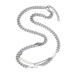 Hip-hop Double Layer Titanium Steel Pearl Necklace For Men And Women