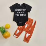 Boys' Letters Short-sleeved Jumpsuit Cow Head Print Pants Two-piece Set