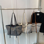 Plaid Totes Woven Shoulder Strap Bags Women Handbag